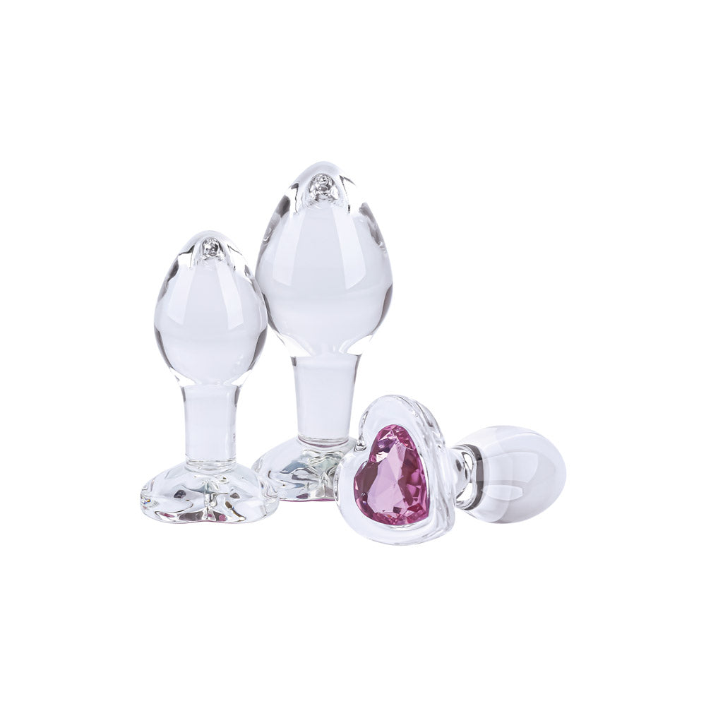 Glass Gems 3 Piece Rose Heart Set - Pink