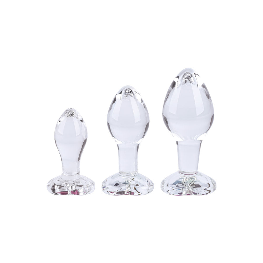 Glass Gems 3 Piece Rose Heart Set - Pink