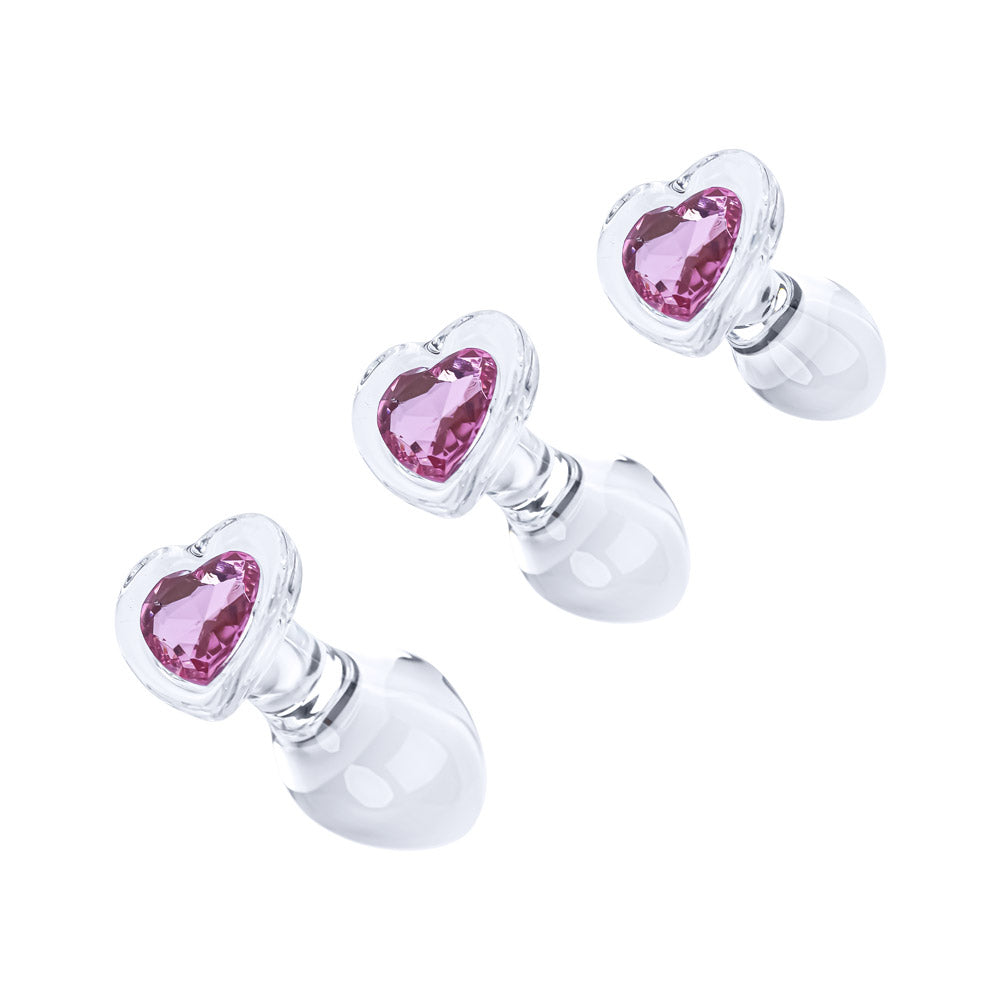 Glass Gems 3 Piece Rose Heart Set - Pink