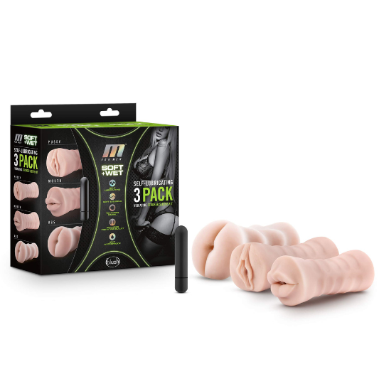 3 Pack Self Lubricating Vibrating Stroker