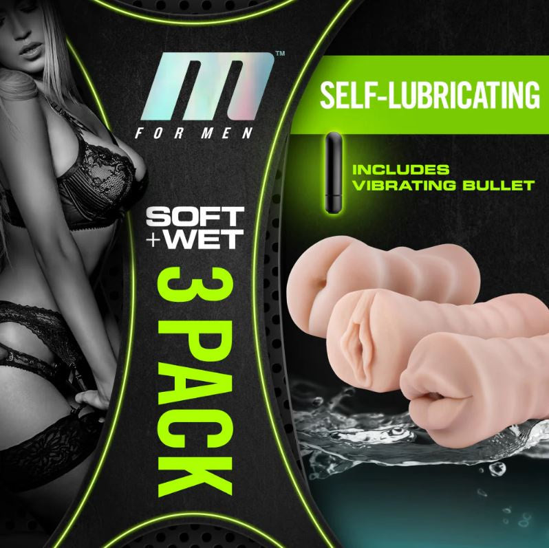 3 Pack Self Lubricating Vibrating Stroker