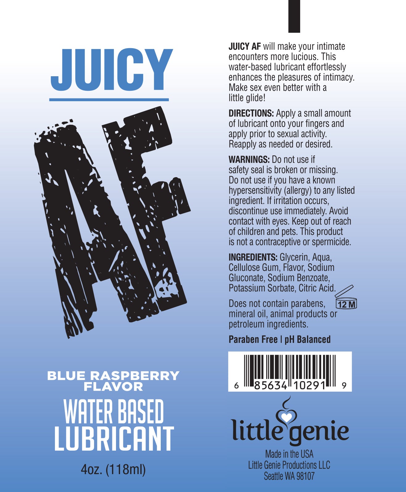 Juicy AF Lube Blue Raspberry 4 Oz