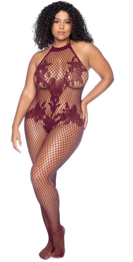 Halter & Crotchless Floral Bodystocking Cherry OS-X Style # 1116X