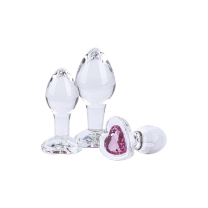Glass Gems 3 Piece Rose Heart Set - Pink