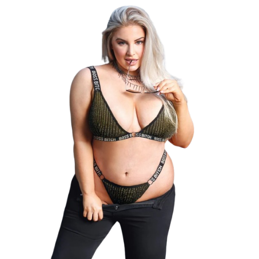 BO$$ Bitch Bralette & Thong Panty Set Queen B-AF910-QS - LIngerie