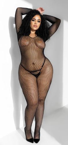 Long Sleeve Fishnet Body Stocking OS-X Black Style 1102X