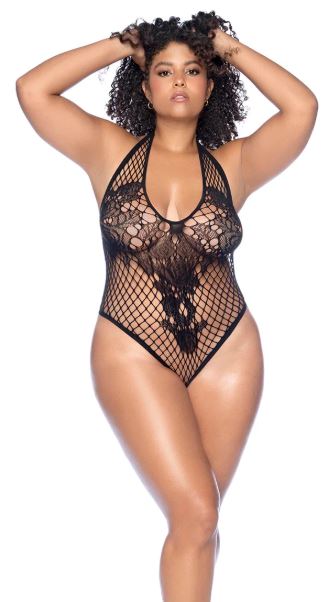 Floral Fishnet Bodysuit Black OS-X Style # 1115X