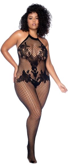 Halter & Crotchless Floral Bodystocking Black OS-X Style # 1116X